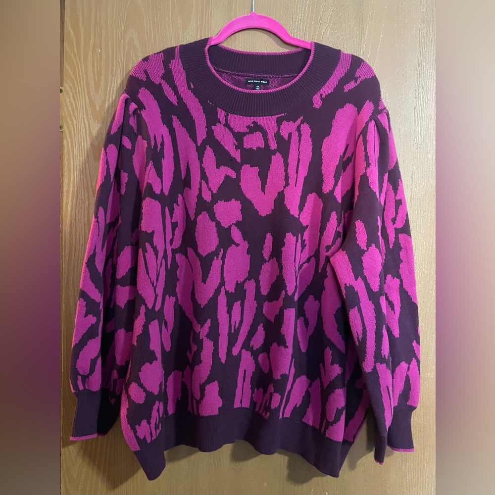 Who What Wear vibrant bright crew neck sweater pleated sleeves Plus Size 4X